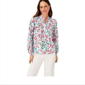 Floral Ruffle Pintucked Blouse Cherries Strawberries Floral